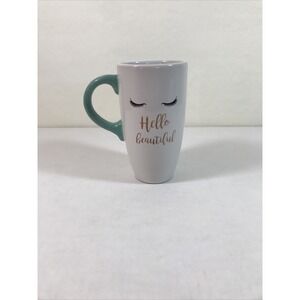 hello‎ beautiful Large Teal White Coffee Mug Cup